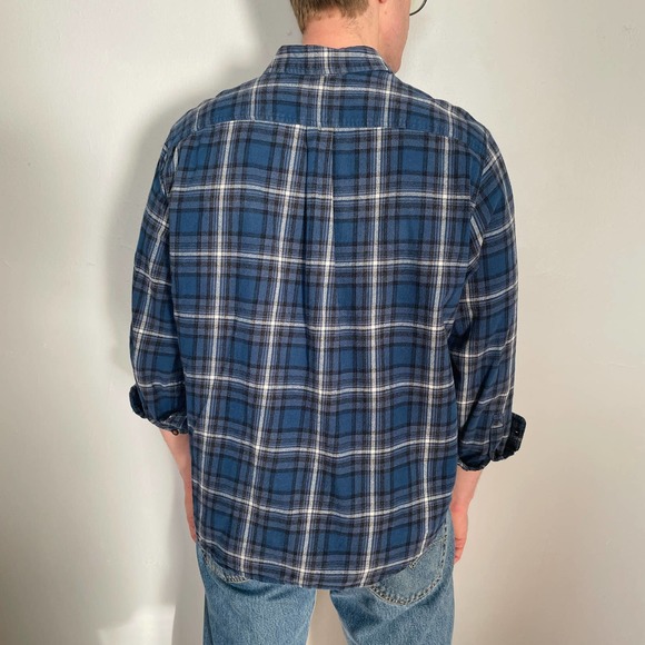 Y2K Eddie Bauer Blue Plaid Flannel - Picture 2 of 5